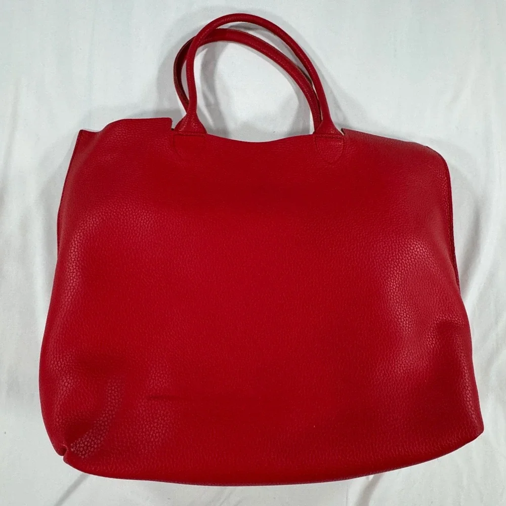 Mark and Graham Red Pebbled Leather Slouchy Tote Monogram K Handbag
